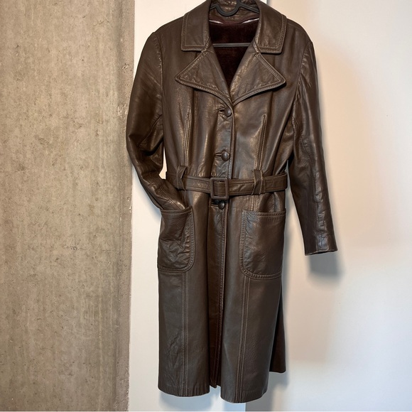 Olympic Jackets & Blazers - Vintage Olympic Long Leather Coat, Removable Faux Fur Liner